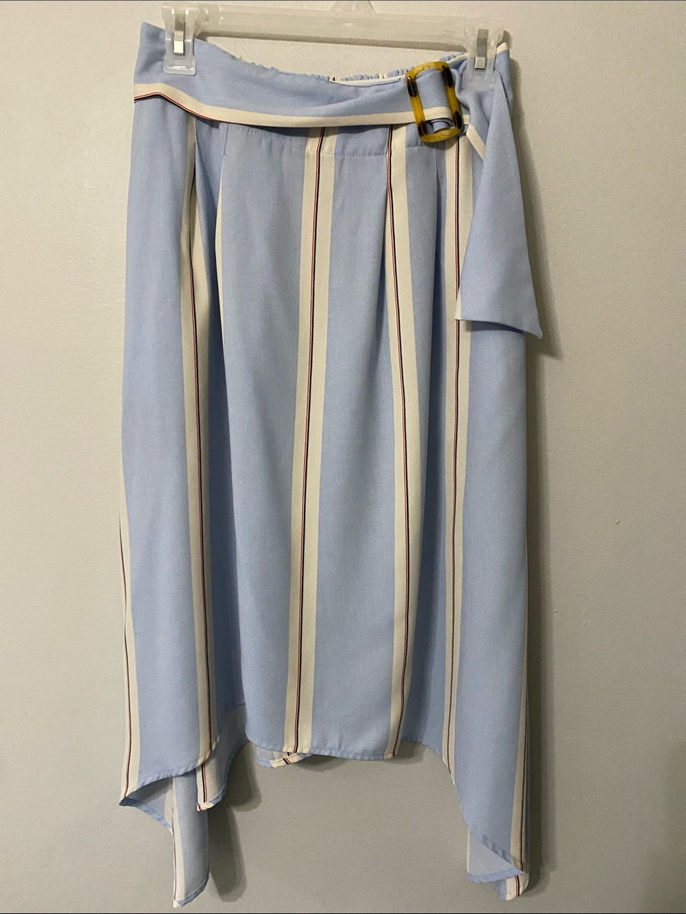 🌞 4/$20 OPHELIA ROE Blue Striped High-Low Skirt with Buckle Elastic Waist Tie M